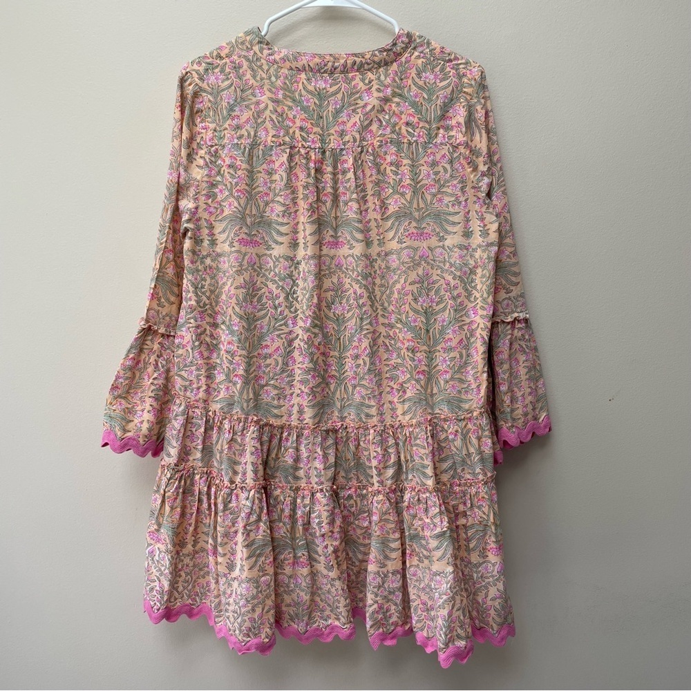 Juliet Dunn 100% Cotton Tiered Tunic Babydoll Minidress Peach Floral Size S - Picture 2 of 9